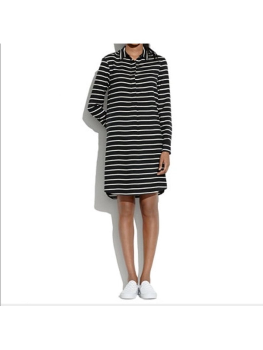 Madewell 100% Silk Tunic Shirt Dress Black White Stripe Long Sleeve Size L